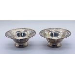 A pair of hallmarked silver dishes with pierced decoration