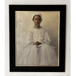 "Girl in a White Dress" oil on board by David Rylance styled after Hubert La Thanque, this piece