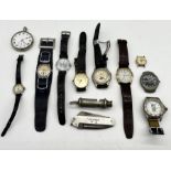 A collection of vintage watches along with a Girl Guides penknife, Adie Bros. whistle dated 1941