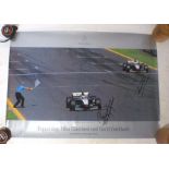 A Mercedez-Benz Formula One 1998 Grand Prix poster, signed by Mika Häkkinen and David Coulthard.