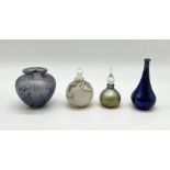 A collection of art glass including Okra scent bottle and another with indistinct signature