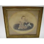 A small indistinctly signed watercolour of a child and spaniel, dated 1850