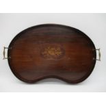 An inlaid mahogany kidney shaped tray