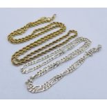 A 9ct gold rope chain, weight 3.2g along with a 925 silver chain (6.2g)