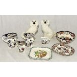 A collection of various china including Masons, Staffordshire dog etc.