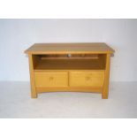 An oak shaker style low sideboard, marked 'Sherry', with two drawers, length 97cm, height 61.5cm,