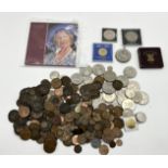 A collection of mainly British coinage, commemorative crowns etc.