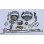 A collection of 925 silver and other jewellery along with a Precimax watch and one other