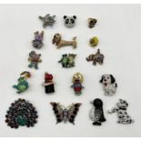 A collection of Butler & Wilson animal themed brooches including elephants, peacock, frogs,