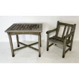 A small wooden garden table along with one chair A/F