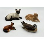 A small collection of ceramic animals including Royal Doulton Siamese Cat and Labrador with