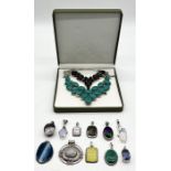 A collection of 925 silver gem set necklaces and pendants
