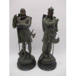 Two spelter figures of Robert the Bruce and William Wallace, height 39cm- Wallace A/F