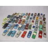 A collection of loose die-cast cars including Dinky, Corgi, Spot-On Tri-ang, Maisto etc