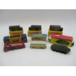 A small collection of boxed Matchbox die-cast vehicles including Matchbox Superfast Setra Box (No
