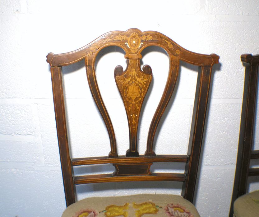 A pair of Edwardian inlaid mahogany chairs, with tapestry seats. - Image 5 of 6