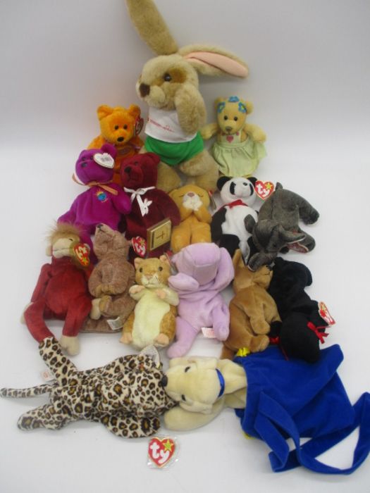 A collection of mainly Ty Beanies soft toys, along with "Duke" Andrex puppy toy with original box