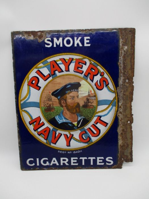 A Player's Navy Cut Cigarettes double sided enamelled sign - height 51cm, wide 42cm