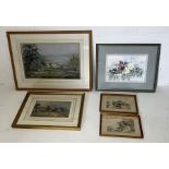 A collection of five paintings showing rural and floral scenes including June Peel