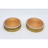 A pair of Guilloche enamelled lidded pots, 1 A/F