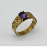 A 9ct gold ring circa 1970's set with an amethyst, weight 3.3g
