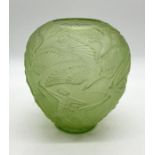 An Art Deco French green glass vase in the style of Lalique, Archers pattern - 25cm high