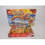 A boxed Lego Legends of Chima "Flying Phoenix Fire Temple" set (70146), along with a boxed Lego