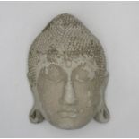 A Buddha's head, reconstituted stone garden hanging ornament. Approx height 36cm.