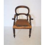 A Victorian mahogany balloon-back carver chair, A/F.