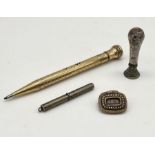 A Georgian mourning brooch along with a silver toothpick, and Eversharp propelling pencil and a