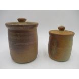 Two John Leach Muchelney pottery storage jars, tallest 17.5cm