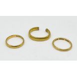 Three 22ct gold wedding bands (1 A/F) total weight 12.2g