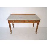 A Victorian satinwood washstand, with marble top and two drawers, length122cm, height 78cm.