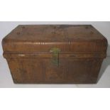 A vintage metal travel trunk with side handles and brass makers plate. 64cm x 40cm, height 39cm.