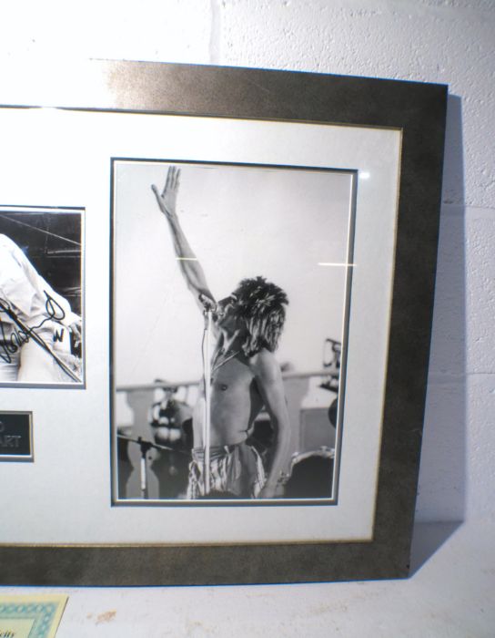 Three photographs of Rod Stewart in a single frame, the centre photo signed with certificate of - Image 5 of 6