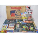 A collection of various games and toys including a boxed Super Soccer Magnetic Football Game, Escape