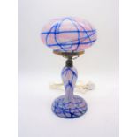 An Art Deco blue and pink glass table lamp.
