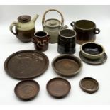 A collection of Studio Pottery by Dick and Mary Shattock including teapot, bowls etc.