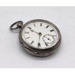 A hallmarked silver pocket watch with subsidiary second hand, slight damage to face