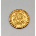 An 1885 half sovereign with young Victoria head and shield back