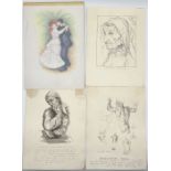 Three pencil studies of old masters along with one other