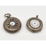 Two continental silver fob watches, 1 A/F