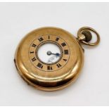 A 9ct gold half hunter pocket watch, the white enamelled dial with subsidiary second hand named to J