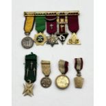A set of Allied Masonic Degree jewels and four loose similar miniature jewels