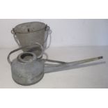 A vintage galvanised watering can along with a galvanised bucket A/F