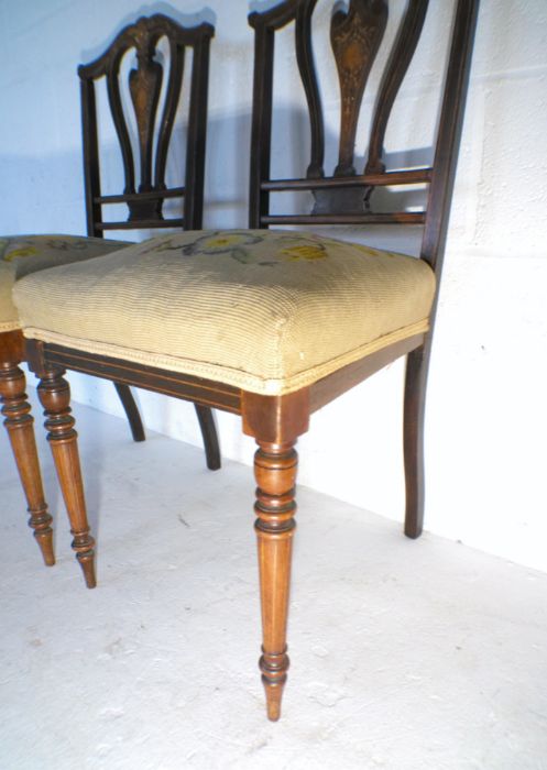 A pair of Edwardian inlaid mahogany chairs, with tapestry seats. - Image 6 of 6