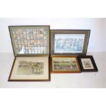 A framed set of Players cigarette cards of cricket players, along with four other framed prints