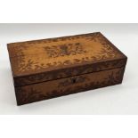 A Victorian marquetry writing slope with velvet lining, inkwell etc A/F