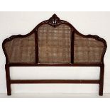 French style headboard with carved leaf decoration and three split cane panels 180cm x 150cm