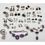 A collection of 925 silver jewellery including amber, enamel etc.